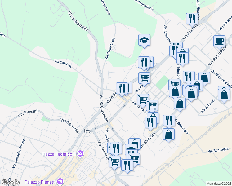map of restaurants, bars, coffee shops, grocery stores, and more near 22 Viale del Lavoro in Jesi