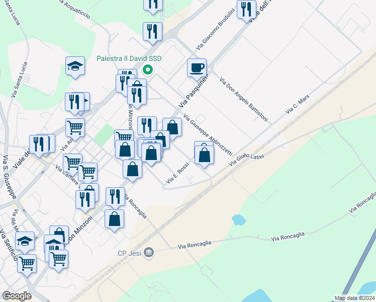 map of restaurants, bars, coffee shops, grocery stores, and more near 58/B Via Ernesto Rossi in Jesi