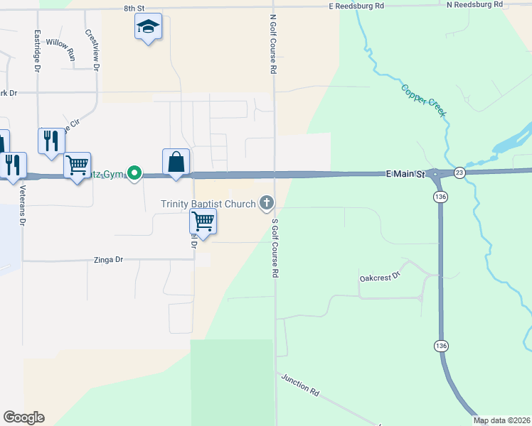 map of restaurants, bars, coffee shops, grocery stores, and more near 200 South Golf Course Road in Reedsburg