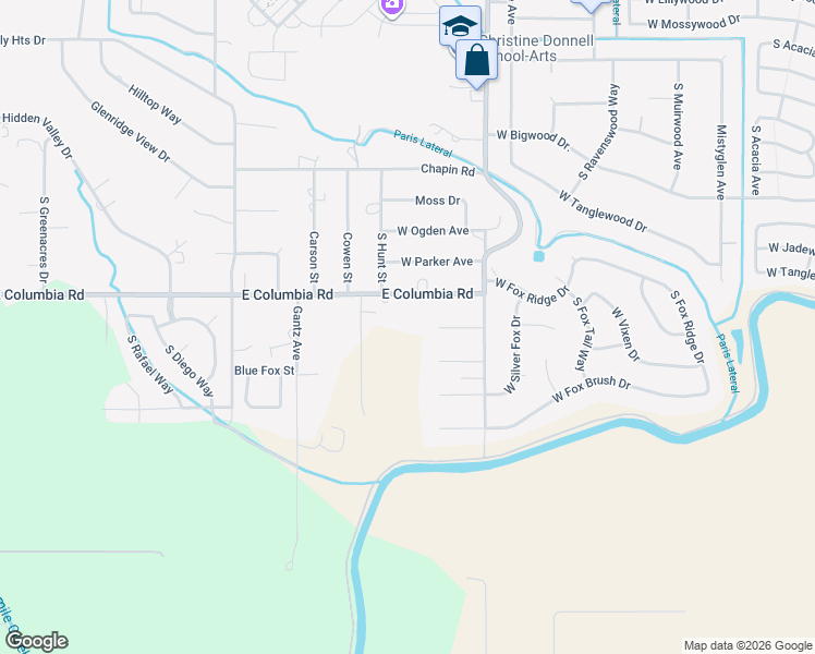 map of restaurants, bars, coffee shops, grocery stores, and more near 10847 East Columbia Road in Boise