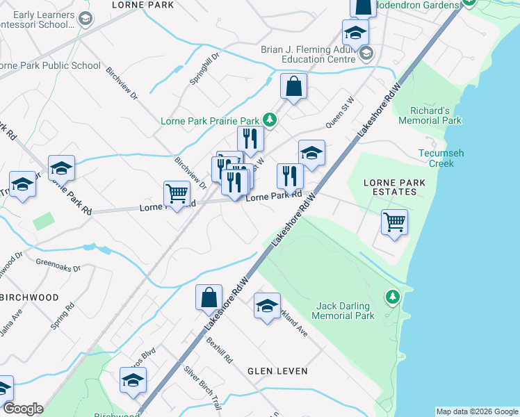 map of restaurants, bars, coffee shops, grocery stores, and more near 1048 Veroli Court in Mississauga