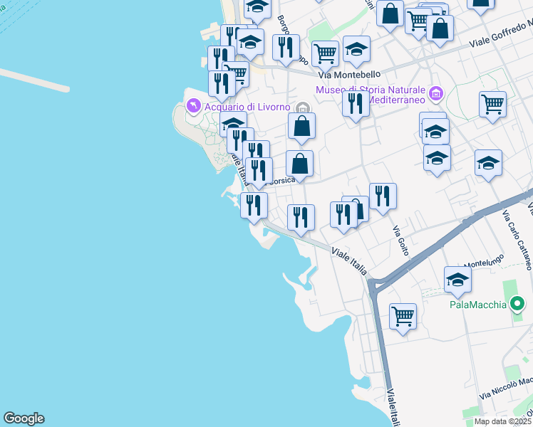 map of restaurants, bars, coffee shops, grocery stores, and more near 2 Via Aldo Moro in Livorno
