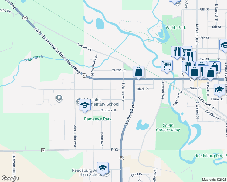 map of restaurants, bars, coffee shops, grocery stores, and more near 418 Clark Street in Reedsburg