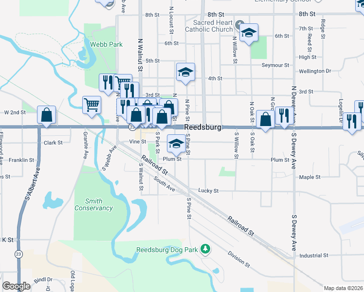map of restaurants, bars, coffee shops, grocery stores, and more near 430 Vine Street in Reedsburg