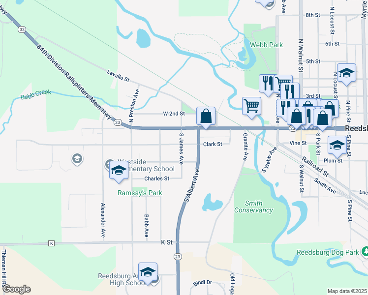 map of restaurants, bars, coffee shops, grocery stores, and more near 326 Clark Street in Reedsburg
