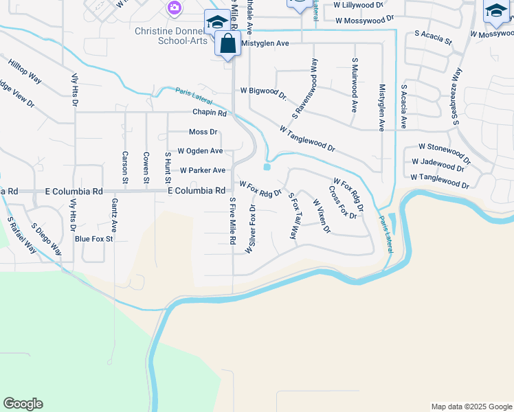 map of restaurants, bars, coffee shops, grocery stores, and more near 10466 West Kit Fox Court in Boise