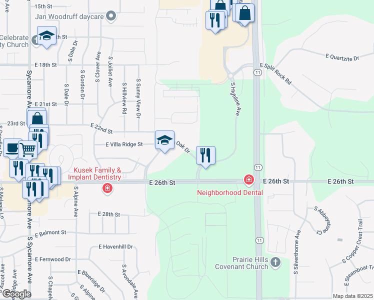map of restaurants, bars, coffee shops, grocery stores, and more near 5724 East Red Oak Drive in Sioux Falls