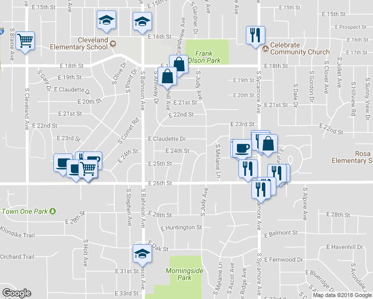 map of restaurants, bars, coffee shops, grocery stores, and more near 4199 East 24th Street in Sioux Falls