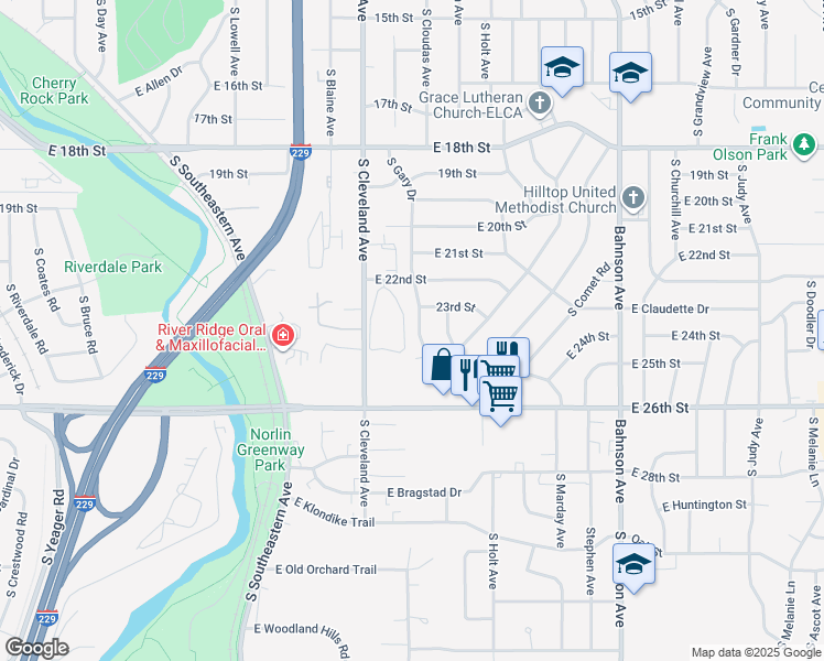 map of restaurants, bars, coffee shops, grocery stores, and more near 1609 South Rock Creek Drive in Sioux Falls