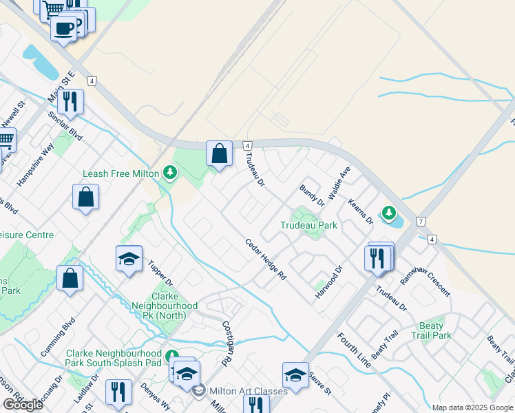 map of restaurants, bars, coffee shops, grocery stores, and more near 1544 Husband Place in Milton