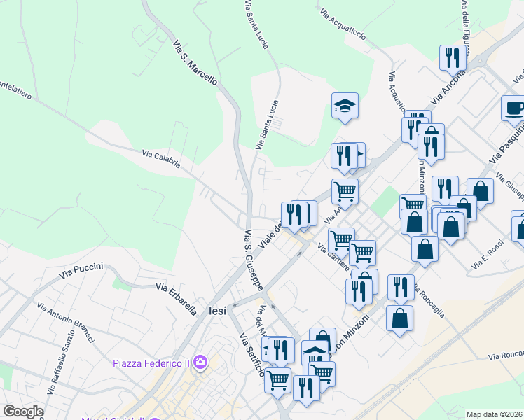 map of restaurants, bars, coffee shops, grocery stores, and more near 1 Via Sicilia in Jesi