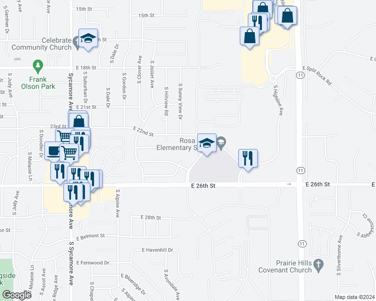 map of restaurants, bars, coffee shops, grocery stores, and more near 5213 East Villa Ridge Street in Sioux Falls