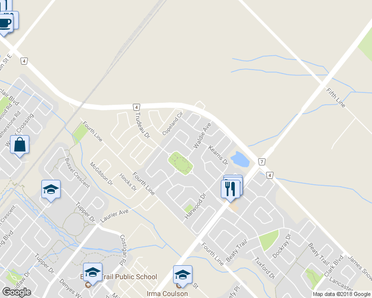map of restaurants, bars, coffee shops, grocery stores, and more near 440 Bundy Drive in Milton