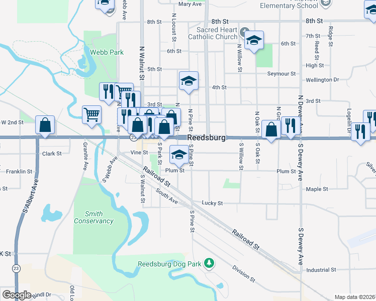 map of restaurants, bars, coffee shops, grocery stores, and more near 430 Vine Street in Reedsburg