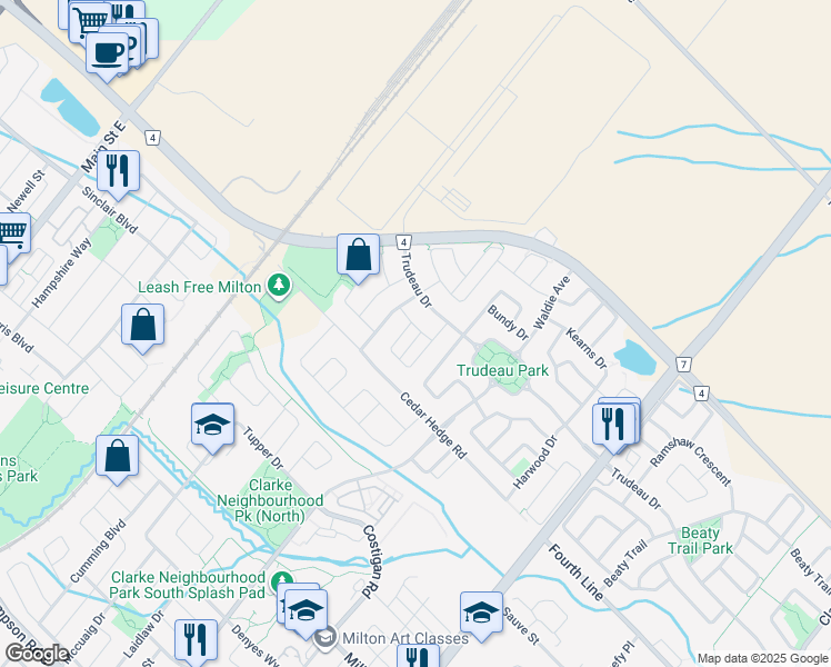 map of restaurants, bars, coffee shops, grocery stores, and more near 1547 Husband Place in Milton