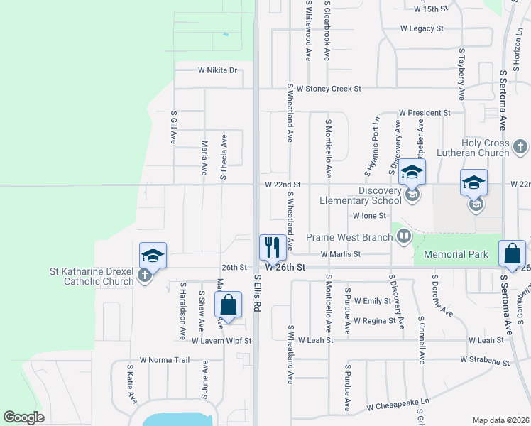 map of restaurants, bars, coffee shops, grocery stores, and more near 8501 West 22nd Street in Sioux Falls