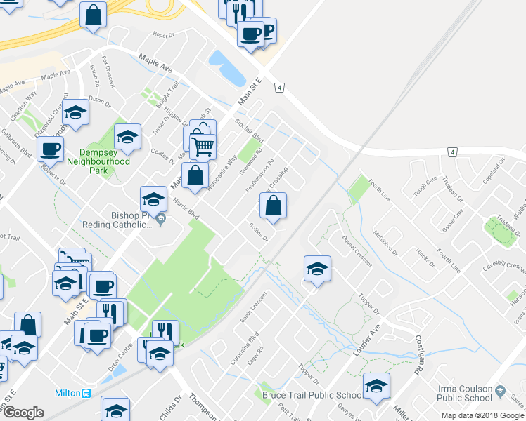map of restaurants, bars, coffee shops, grocery stores, and more near 1318 Cartmer Way in Milton