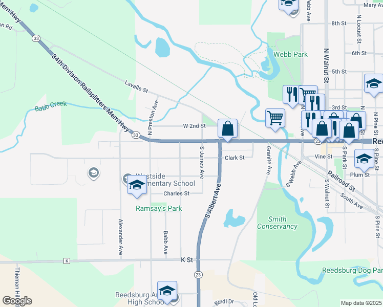 map of restaurants, bars, coffee shops, grocery stores, and more near 418 Clark Street in Reedsburg