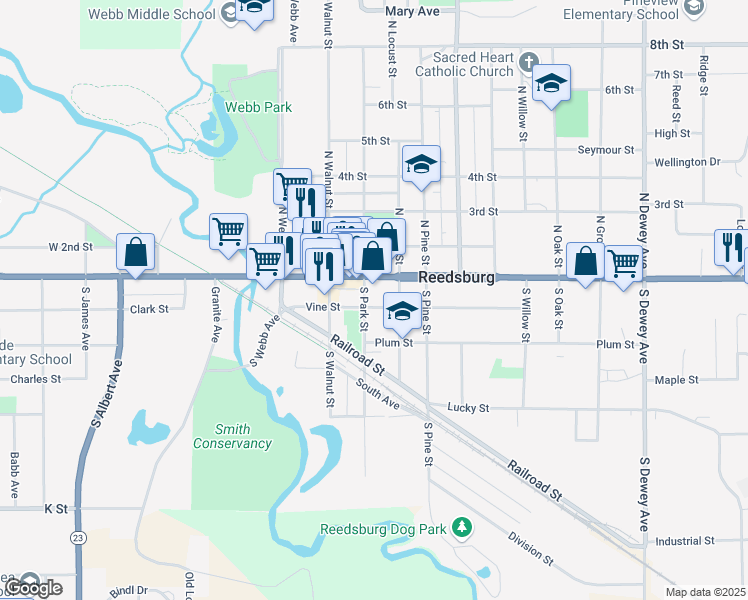 map of restaurants, bars, coffee shops, grocery stores, and more near 131 South Park Street in Reedsburg