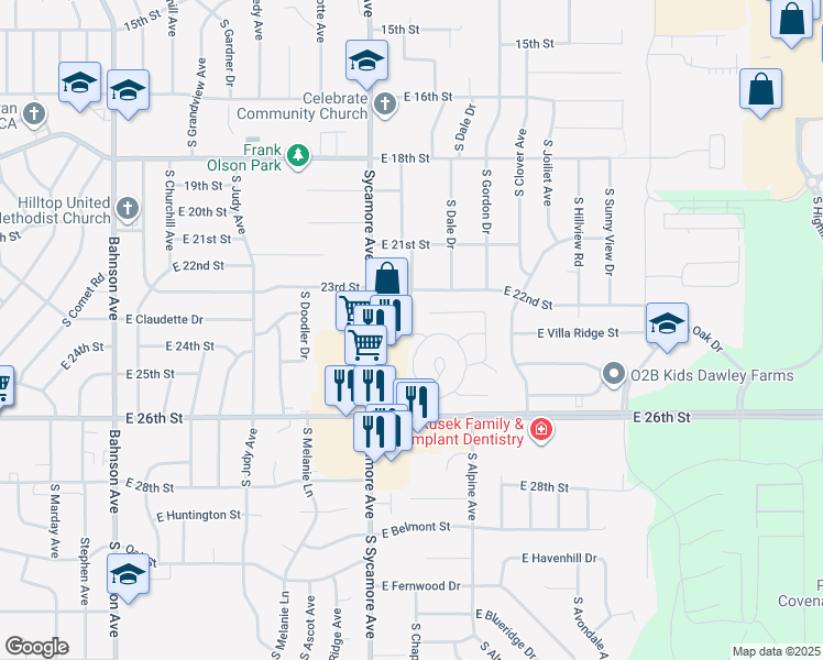 map of restaurants, bars, coffee shops, grocery stores, and more near 2 E Rampart Pl in Sioux Falls