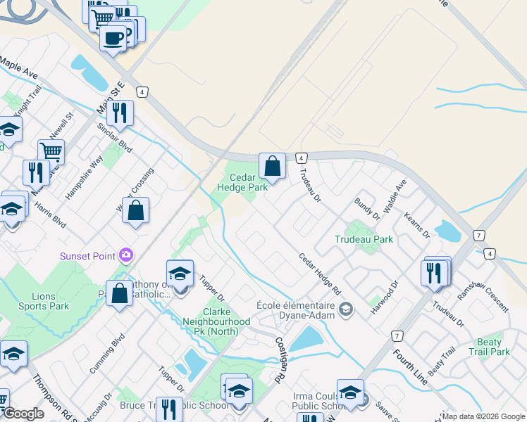 map of restaurants, bars, coffee shops, grocery stores, and more near 306 Cedar Hedge Road in Milton
