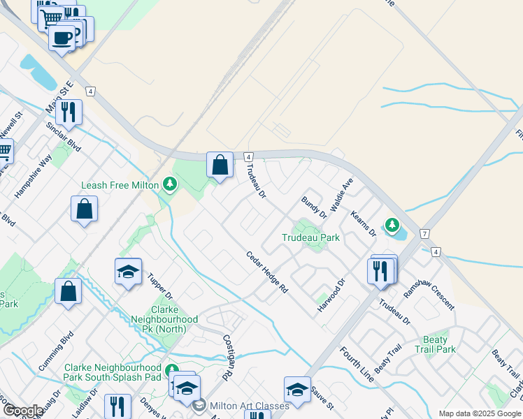 map of restaurants, bars, coffee shops, grocery stores, and more near 1544 Husband Place in Milton