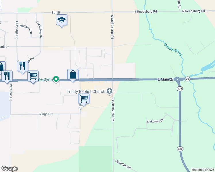 map of restaurants, bars, coffee shops, grocery stores, and more near 200 South Golf Course Road in Reedsburg