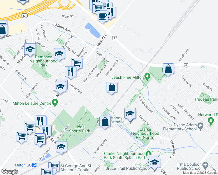 map of restaurants, bars, coffee shops, grocery stores, and more near 100 Panton Trail in Milton
