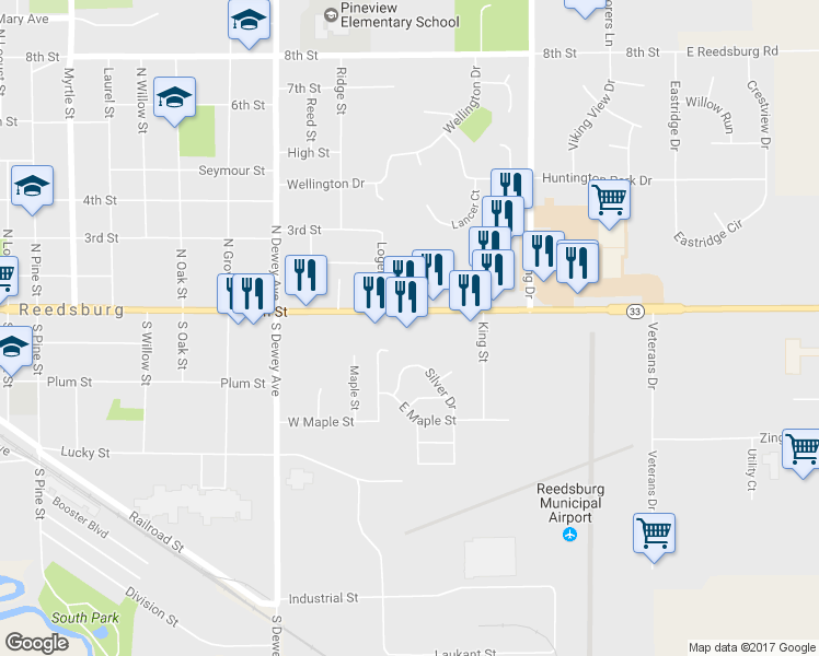 map of restaurants, bars, coffee shops, grocery stores, and more near 1320 East Main Street in Reedsburg