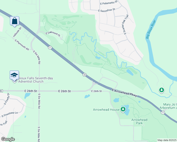 map of restaurants, bars, coffee shops, grocery stores, and more near 8300 South Dakota 42 in Sioux Falls