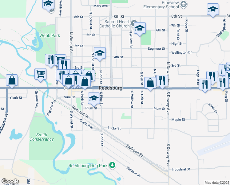 map of restaurants, bars, coffee shops, grocery stores, and more near 612 East Main Street in Reedsburg