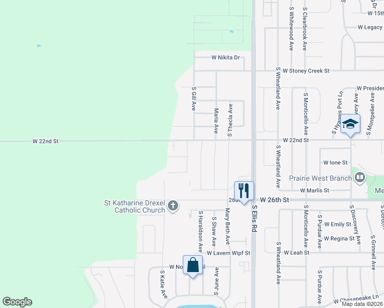map of restaurants, bars, coffee shops, grocery stores, and more near 1601-1799 S Kathryn Ave in Sioux Falls