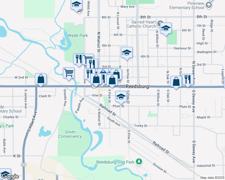 map of restaurants, bars, coffee shops, grocery stores, and more near 131 South Park Street in Reedsburg