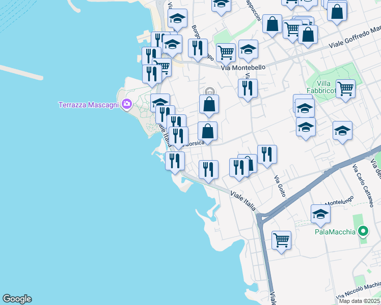 map of restaurants, bars, coffee shops, grocery stores, and more near 2 Via Aldo Moro in Livorno