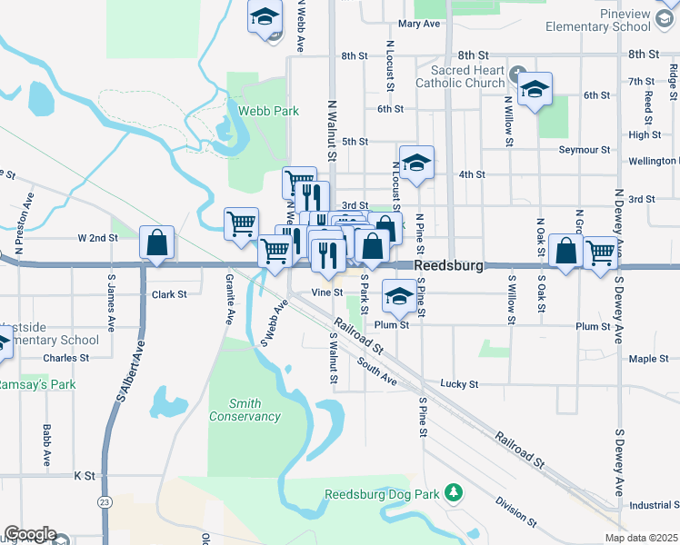 map of restaurants, bars, coffee shops, grocery stores, and more near 234 Vine Street in Reedsburg