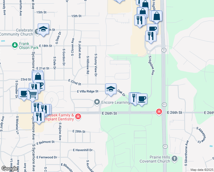 map of restaurants, bars, coffee shops, grocery stores, and more near 5724 East Red Oak Drive in Sioux Falls