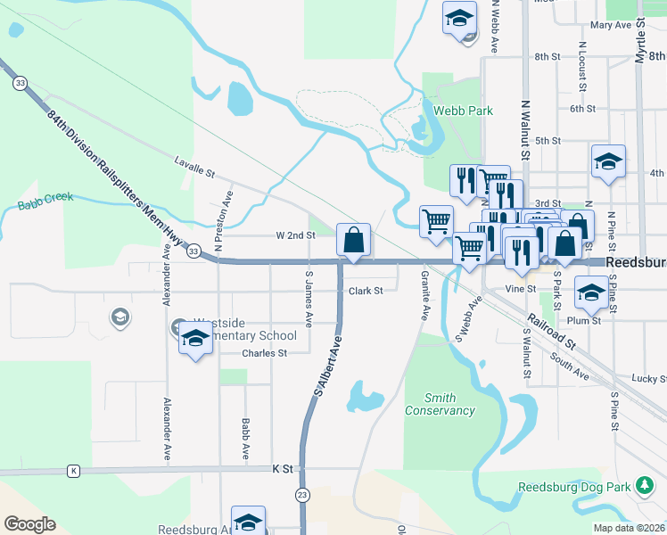 map of restaurants, bars, coffee shops, grocery stores, and more near 335 West 2nd Street in Reedsburg