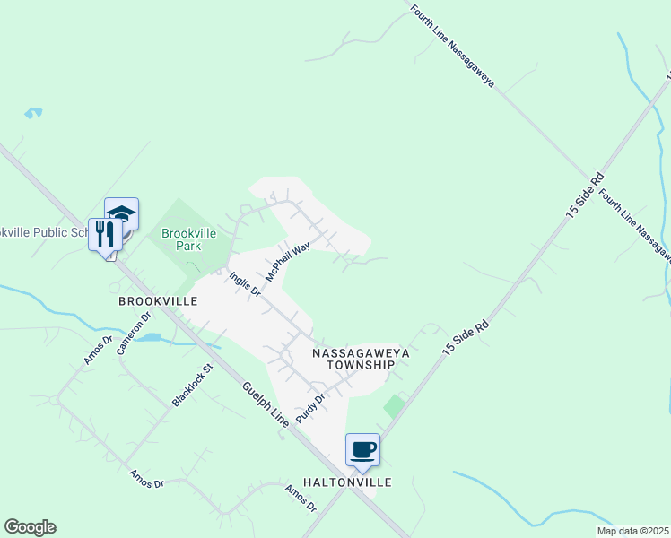 map of restaurants, bars, coffee shops, grocery stores, and more near 11135 Menzies Court in Milton
