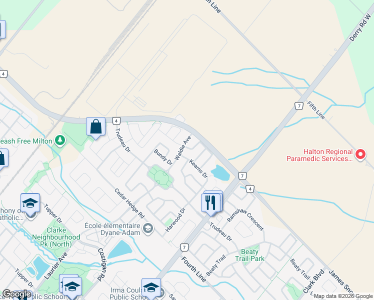 map of restaurants, bars, coffee shops, grocery stores, and more near 454 Collis Court in Milton