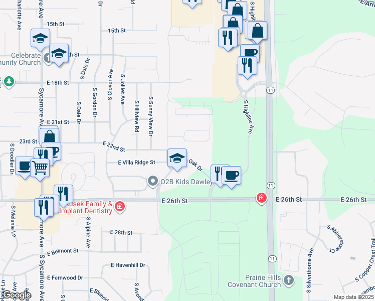map of restaurants, bars, coffee shops, grocery stores, and more near 5712 East Red Oak Drive in Sioux Falls