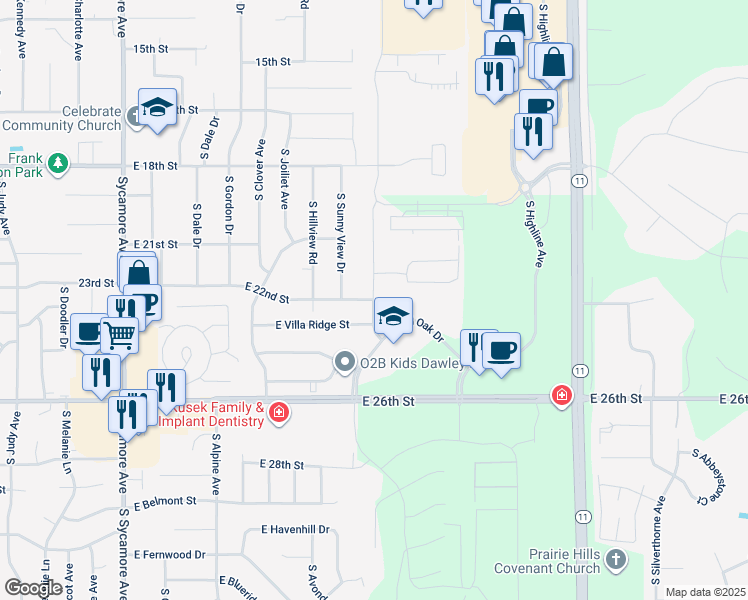 map of restaurants, bars, coffee shops, grocery stores, and more near South Foss Avenue in Minnehaha County
