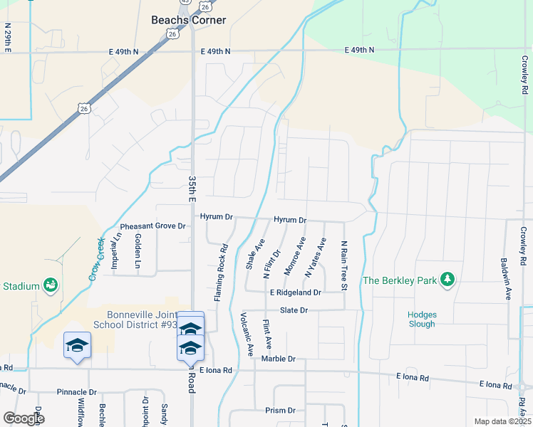 map of restaurants, bars, coffee shops, grocery stores, and more near 3679 Hyrum Drive in Idaho Falls