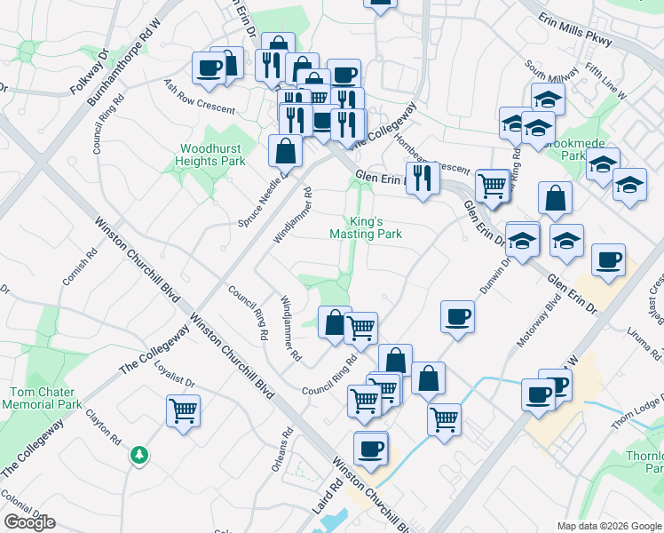map of restaurants, bars, coffee shops, grocery stores, and more near 3268 Mainsail Crescent in Mississauga