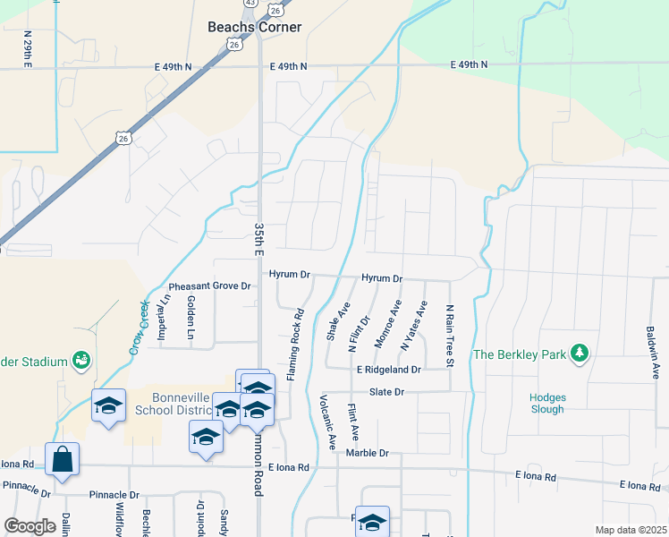 map of restaurants, bars, coffee shops, grocery stores, and more near 3679 Hyrum Drive in Idaho Falls