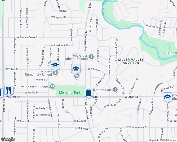 map of restaurants, bars, coffee shops, grocery stores, and more near 7400 West 22nd Street in Sioux Falls