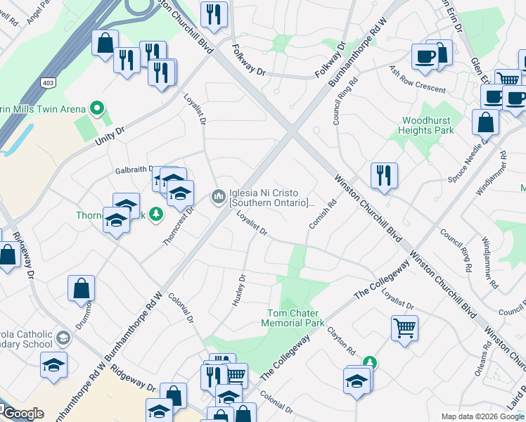 map of restaurants, bars, coffee shops, grocery stores, and more near 3723 Saint Laurent Court in Mississauga