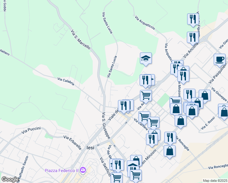 map of restaurants, bars, coffee shops, grocery stores, and more near 21 Via Sicilia in Jesi