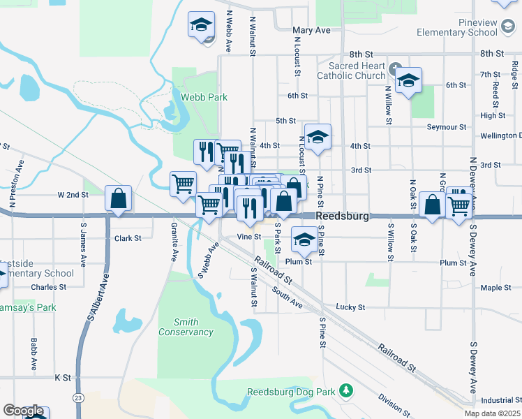 map of restaurants, bars, coffee shops, grocery stores, and more near 118 North Walnut Street in Reedsburg