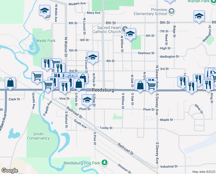 map of restaurants, bars, coffee shops, grocery stores, and more near 634 2nd Street in Reedsburg