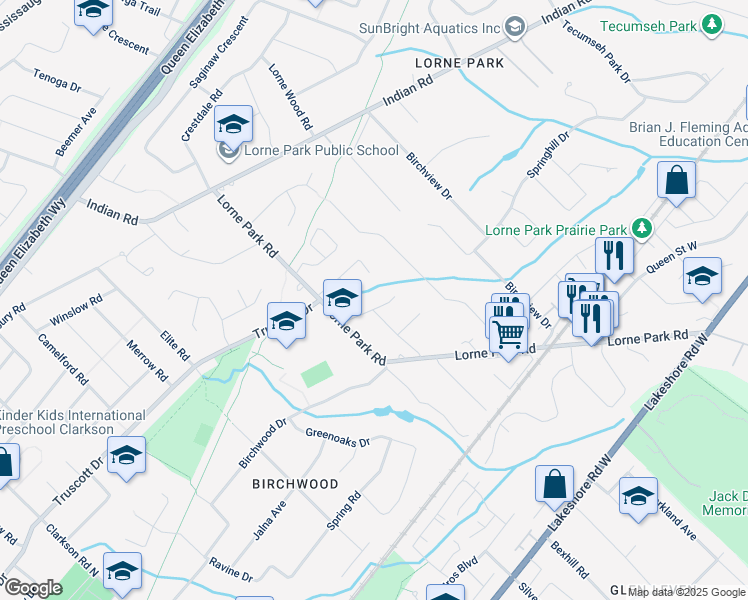 map of restaurants, bars, coffee shops, grocery stores, and more near 1323 Martley Drive in Mississauga